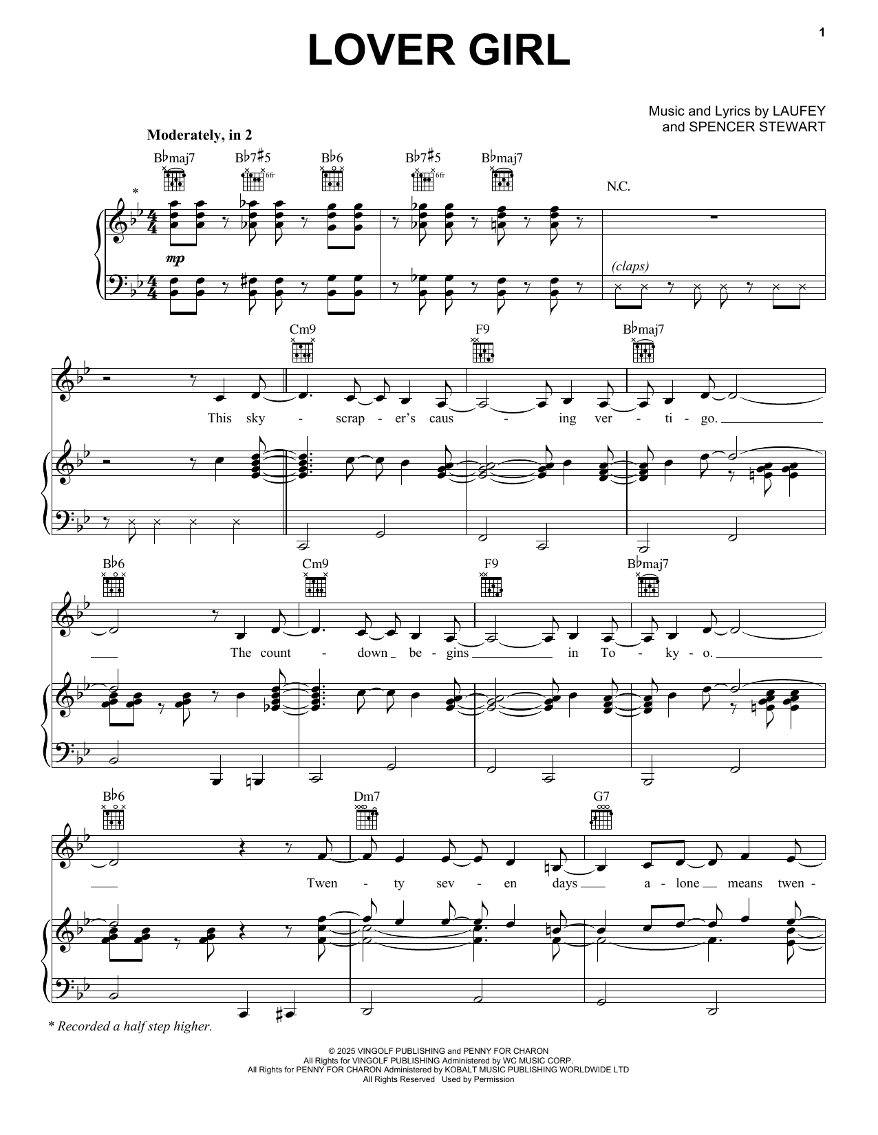 Download Laufey Lover Girl Sheet Music and learn how to play Piano, Vocal & Guitar Chords (Right-Hand Melody) PDF digital score in minutes