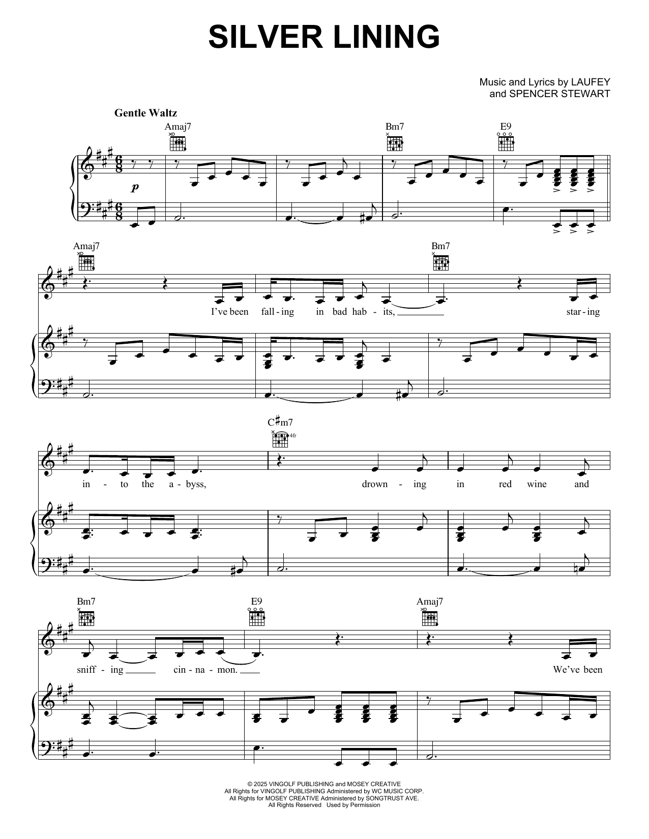 Download Laufey Silver Lining Sheet Music and learn how to play Piano, Vocal & Guitar Chords (Right-Hand Melody) PDF digital score in minutes