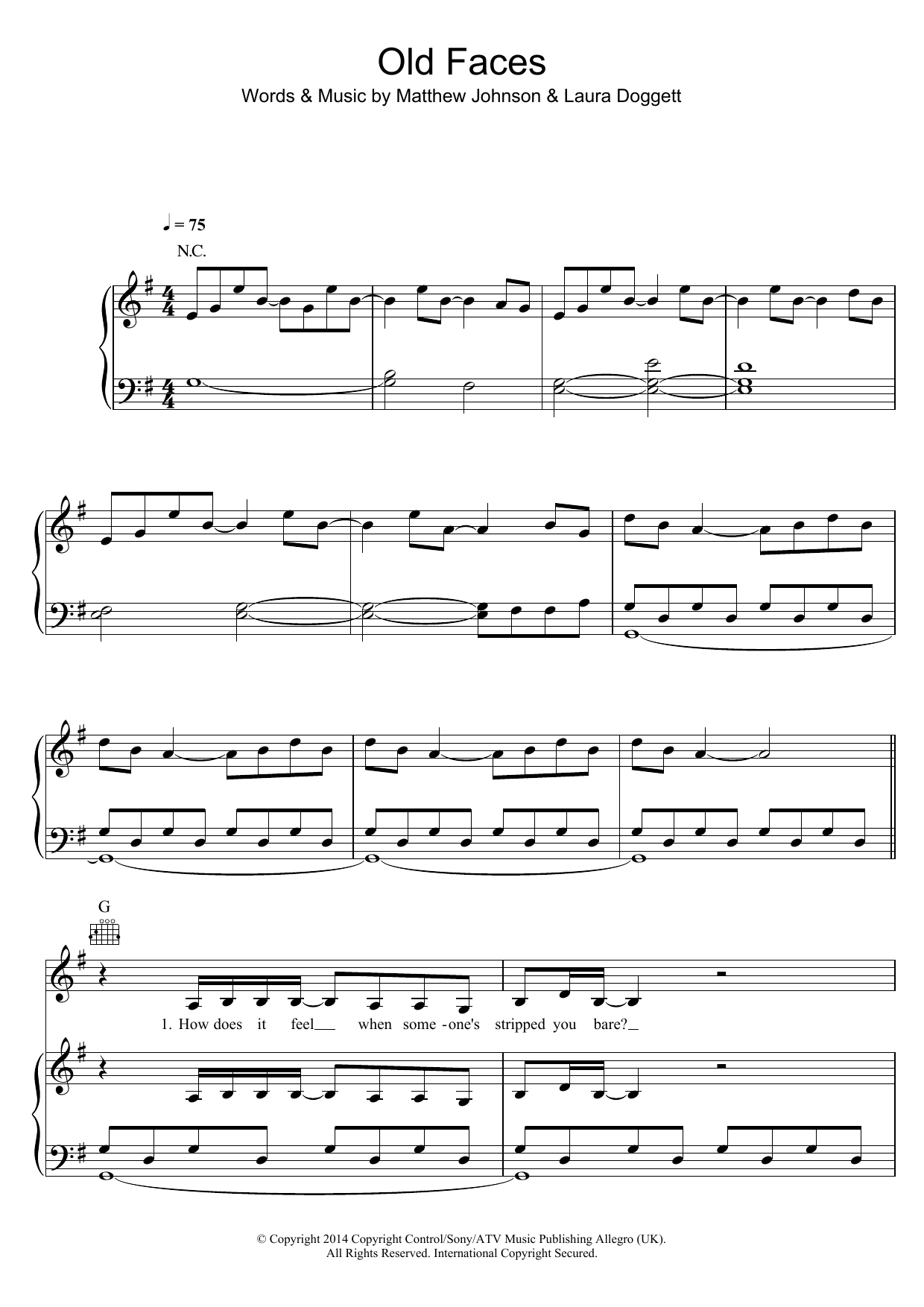 Download Laura Doggett Old Faces Sheet Music and learn how to play Piano, Vocal & Guitar (Right-Hand Melody) PDF digital score in minutes