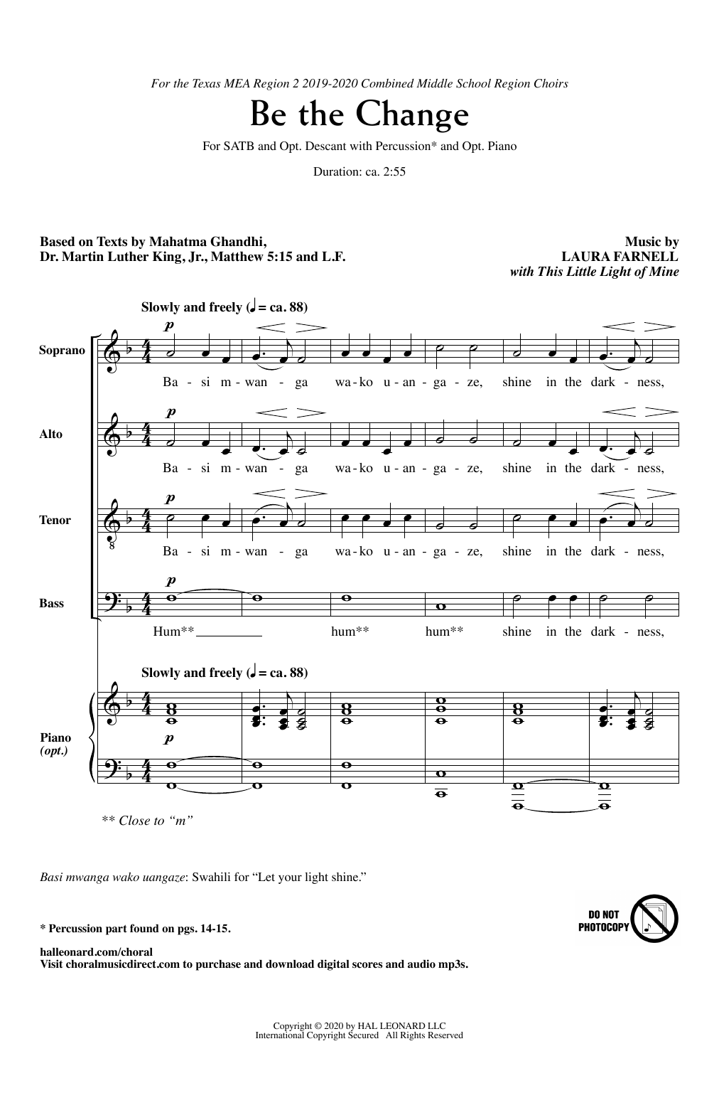 Download Laura Farnell Be The Change Sheet Music and learn how to play SATB Choir PDF digital score in minutes