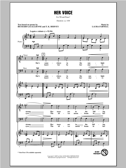 Download Laura Farnell Her Voice Sheet Music and learn how to play TB PDF digital score in minutes