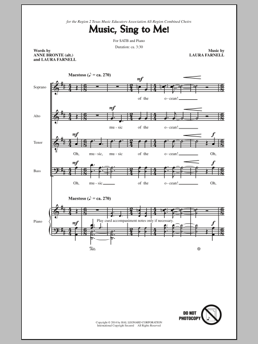 Download Laura Farnell Music, Sing To Me Sheet Music and learn how to play SATB PDF digital score in minutes