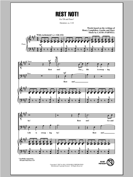 Download Laura Farnell Rest Not! Sheet Music and learn how to play TB PDF digital score in minutes