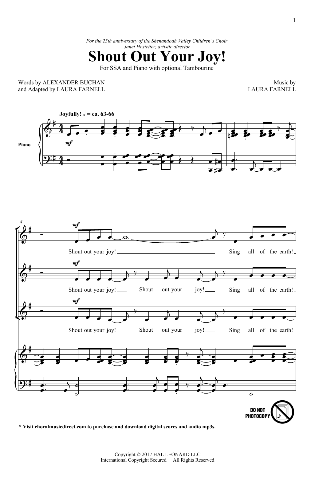 Download Laura Farnell Shout Out Your Joy! Sheet Music and learn how to play SSA PDF digital score in minutes