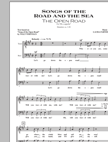 Download Laura Farnell Songs Of The Road And The Sea Sheet Music and learn how to play TB Choir PDF digital score in minutes