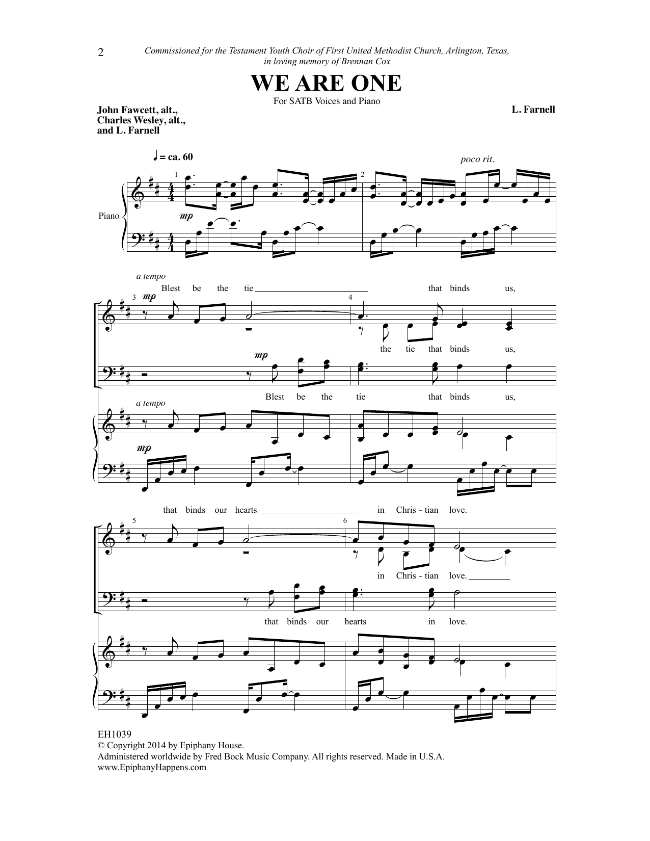 Download Laura Farnell We Are One Sheet Music and learn how to play SATB Choir PDF digital score in minutes