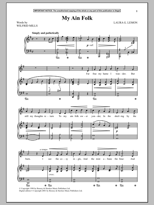 Download Laura G. Lemon My Ain Folk Sheet Music and learn how to play Piano & Vocal PDF digital score in minutes