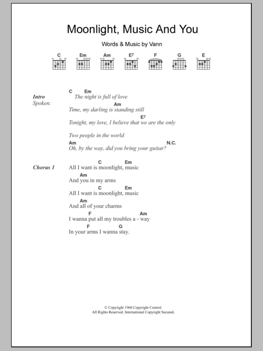 Download Laura Greene Moonlight, Music And You Sheet Music and learn how to play Lyrics & Chords PDF digital score in minutes