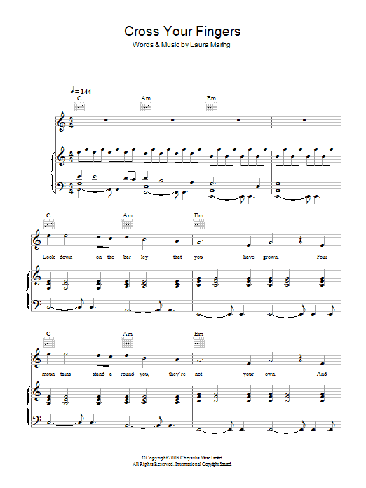 Download Laura Marling Cross Your Fingers Sheet Music and learn how to play Piano, Vocal & Guitar PDF digital score in minutes