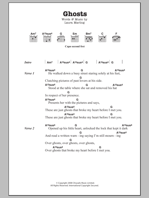 Download Laura Marling Ghosts Sheet Music and learn how to play Lyrics & Chords PDF digital score in minutes