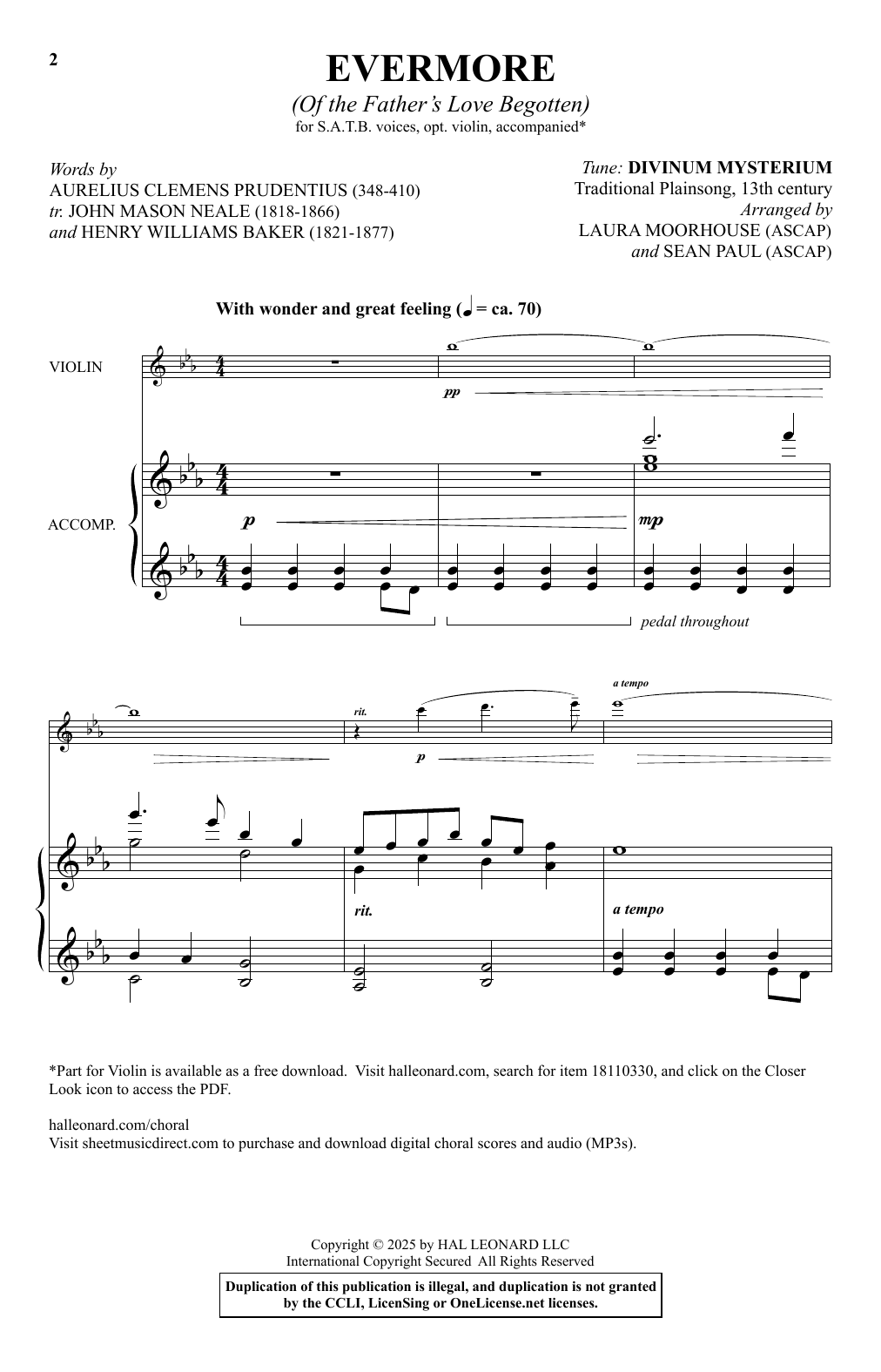 Download Laura Moorhouse and Sean Paul Evermore (Of The Father's Love Begotten) Sheet Music and learn how to play SATB Choir PDF digital score in minutes