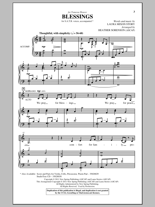 Download Heather Sorenson Blessings Sheet Music and learn how to play SAB PDF digital score in minutes