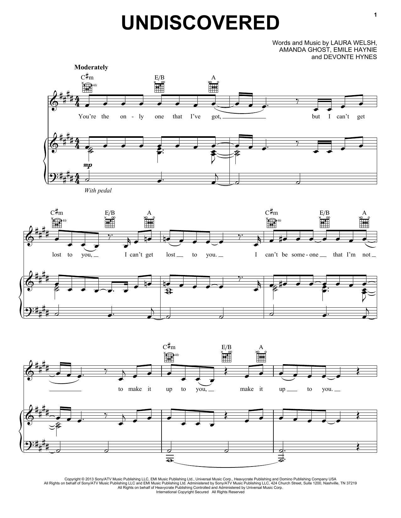 Download Laura Welsh Undiscovered Sheet Music and learn how to play Piano, Vocal & Guitar (Right-Hand Melody) PDF digital score in minutes