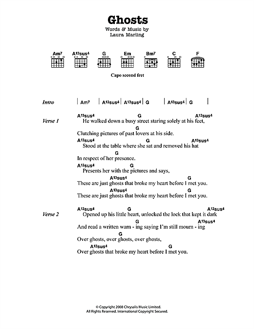 Download Laura Marling Ghosts Sheet Music and learn how to play Lyrics & Chords PDF digital score in minutes