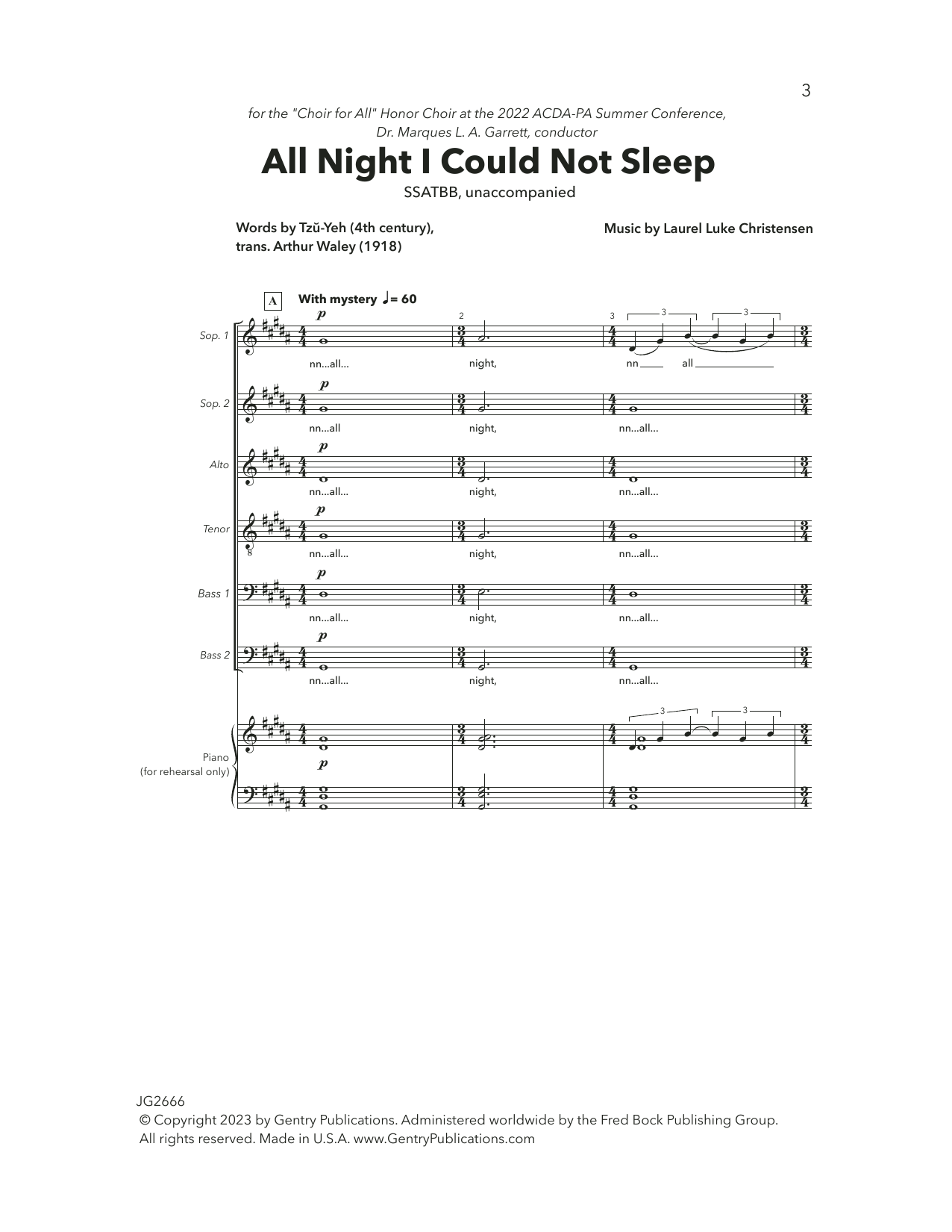 Download Laurel Luke Christensen All Night I Could Not Sleep Sheet Music and learn how to play SATB Choir PDF digital score in minutes
