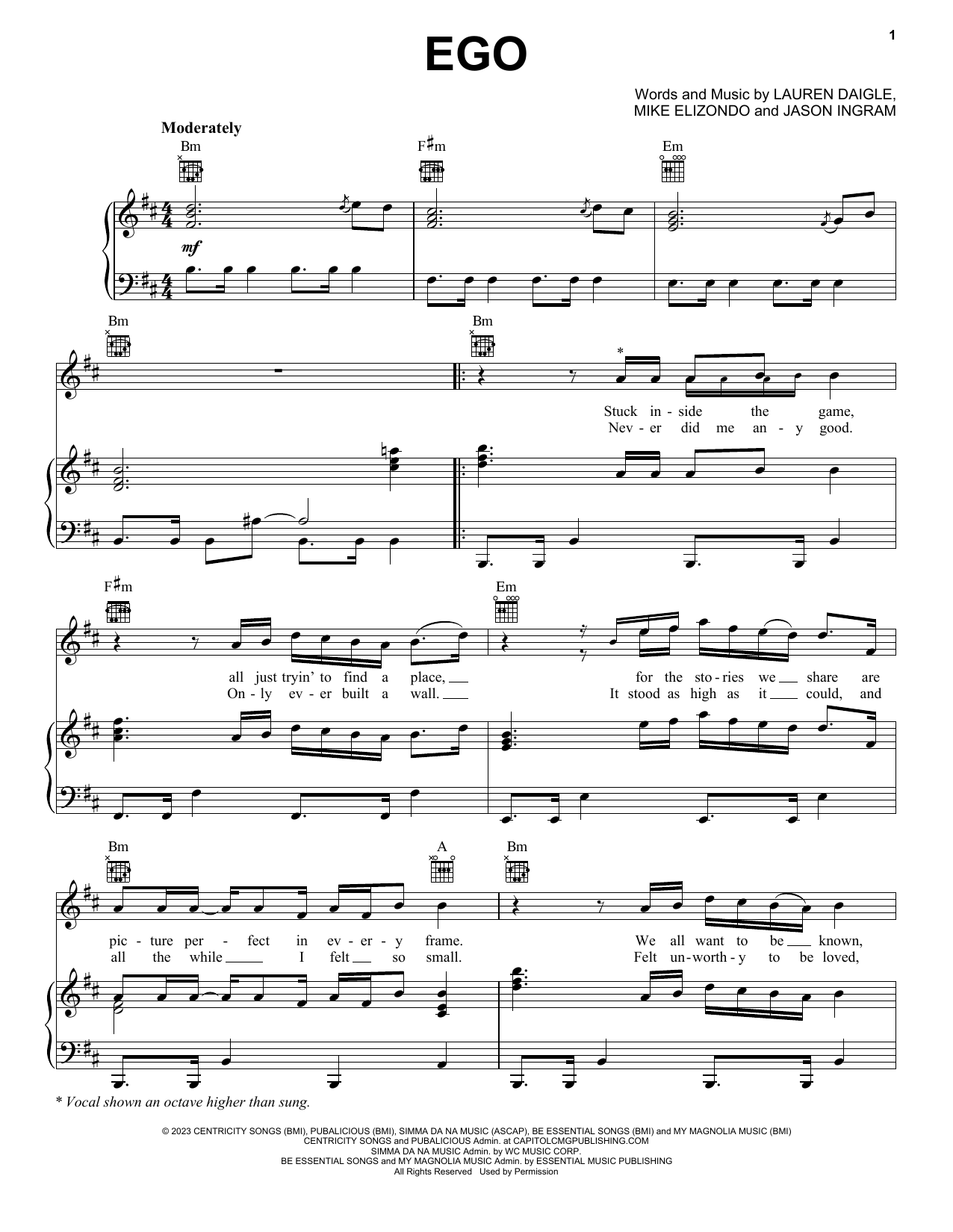 Download Lauren Daigle Ego Sheet Music and learn how to play Piano, Vocal & Guitar Chords (Right-Hand Melody) PDF digital score in minutes