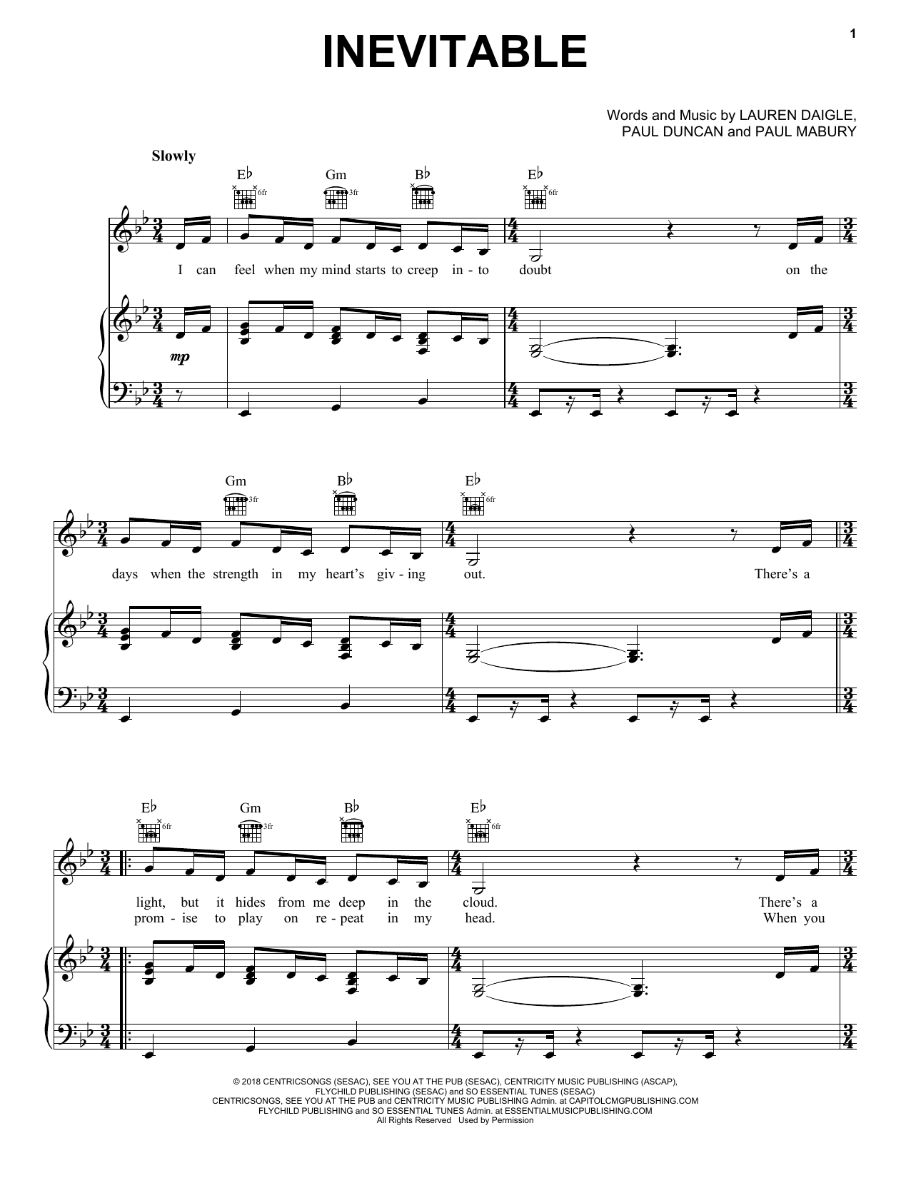 Download Lauren Daigle Inevitable Sheet Music and learn how to play Easy Piano PDF digital score in minutes