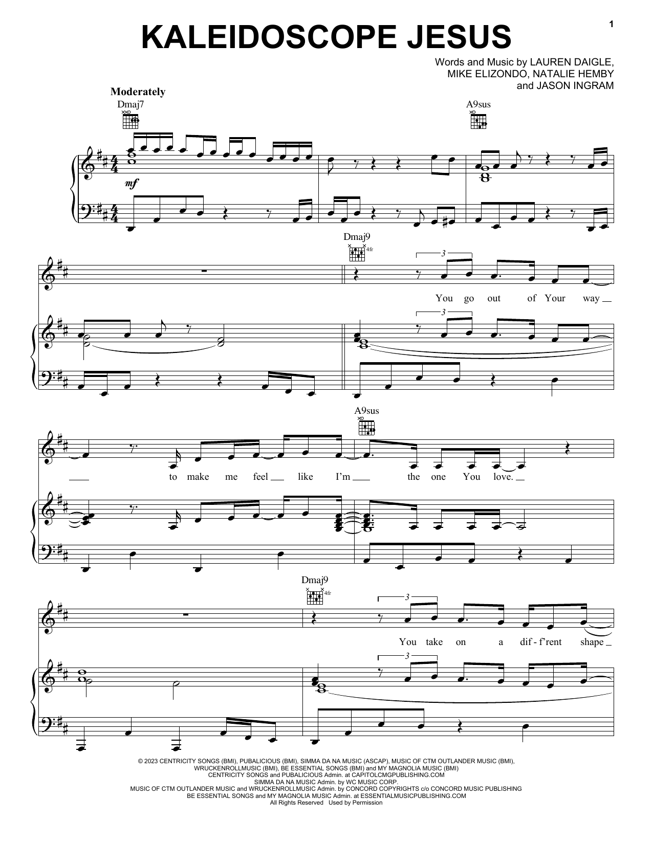 Download Lauren Daigle Kaleidoscope Jesus Sheet Music and learn how to play Piano, Vocal & Guitar Chords (Right-Hand Melody) PDF digital score in minutes