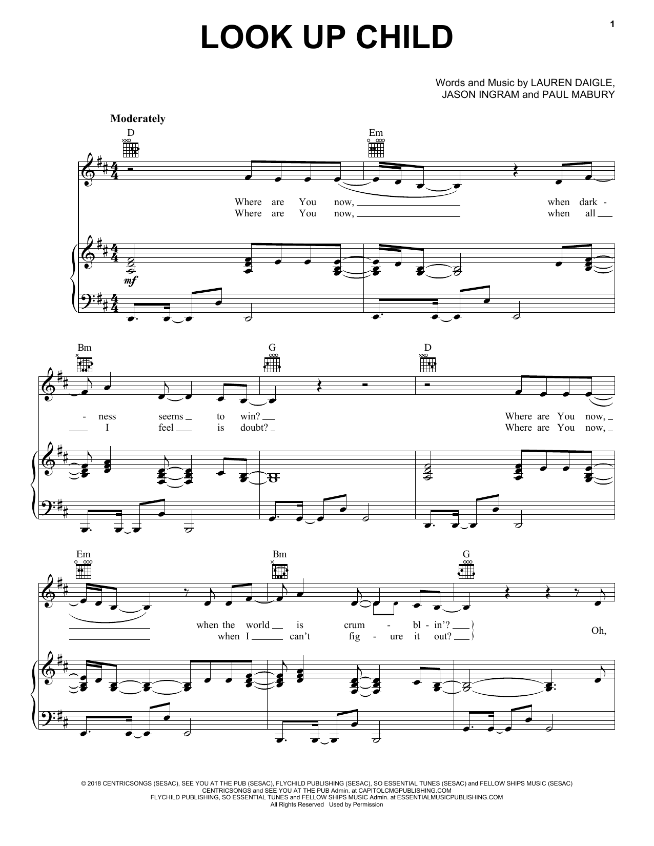 Download Lauren Daigle Look Up Child Sheet Music and learn how to play Piano, Vocal & Guitar Chords (Right-Hand Melody) PDF digital score in minutes