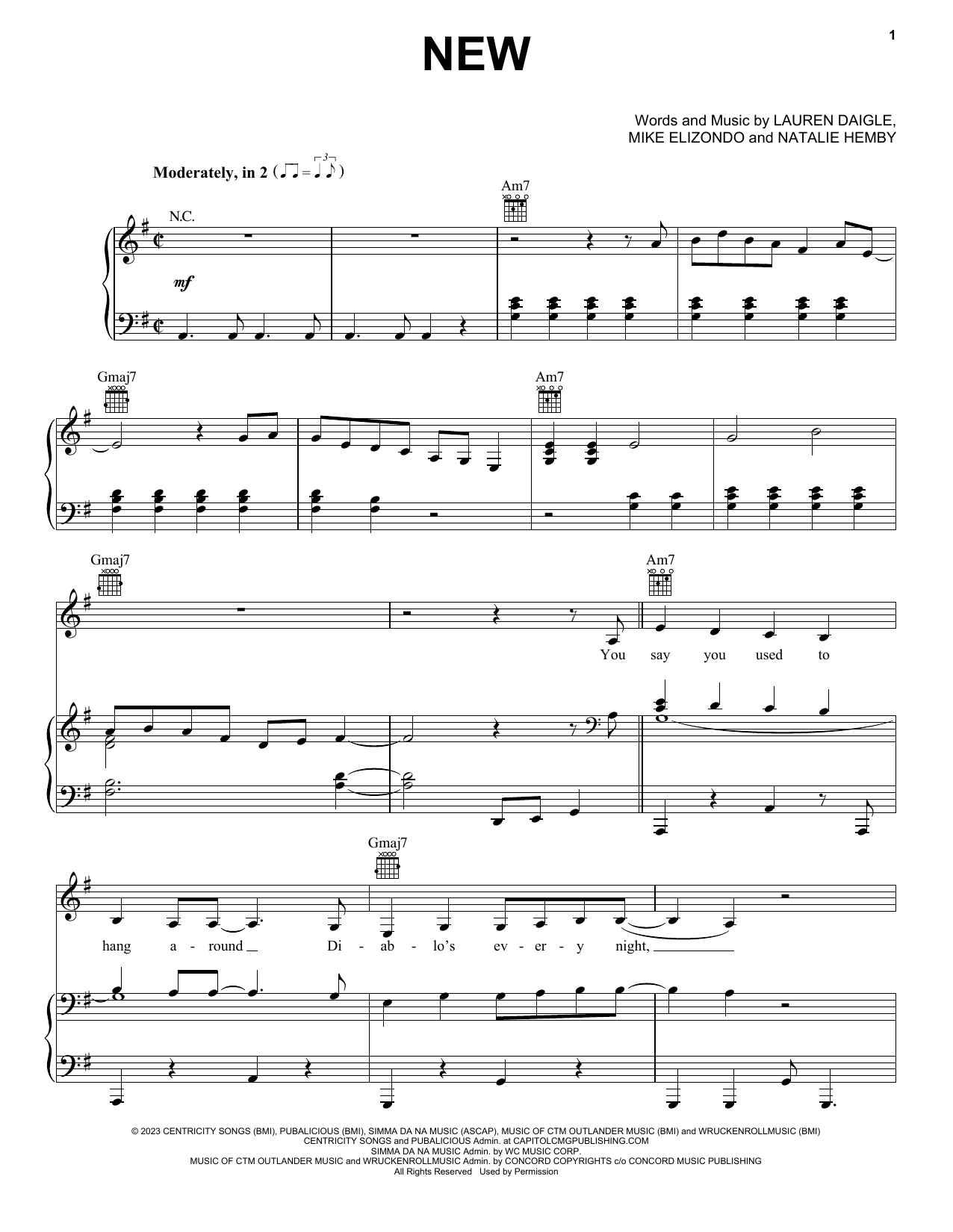 Download Lauren Daigle New Sheet Music and learn how to play Piano, Vocal & Guitar Chords (Right-Hand Melody) PDF digital score in minutes