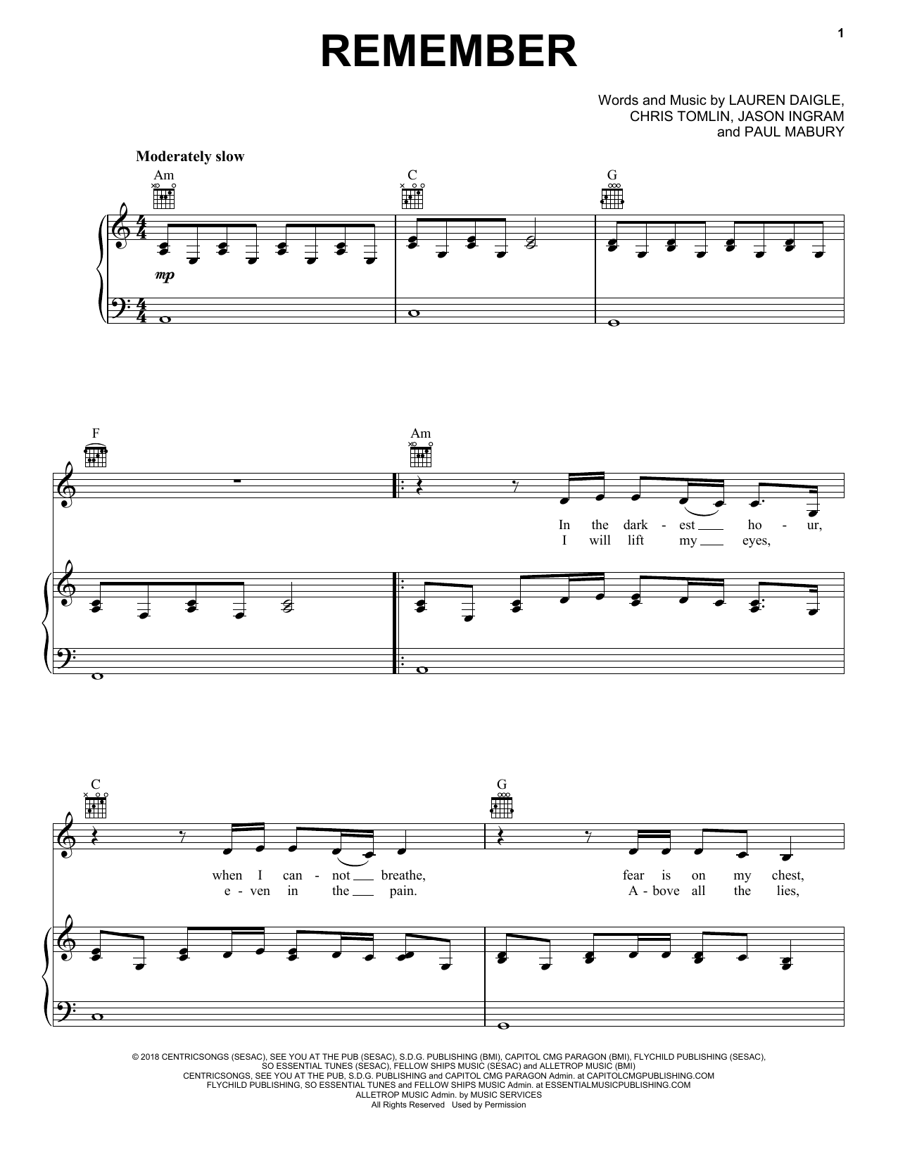 Download Lauren Daigle Remember Sheet Music and learn how to play Easy Piano PDF digital score in minutes