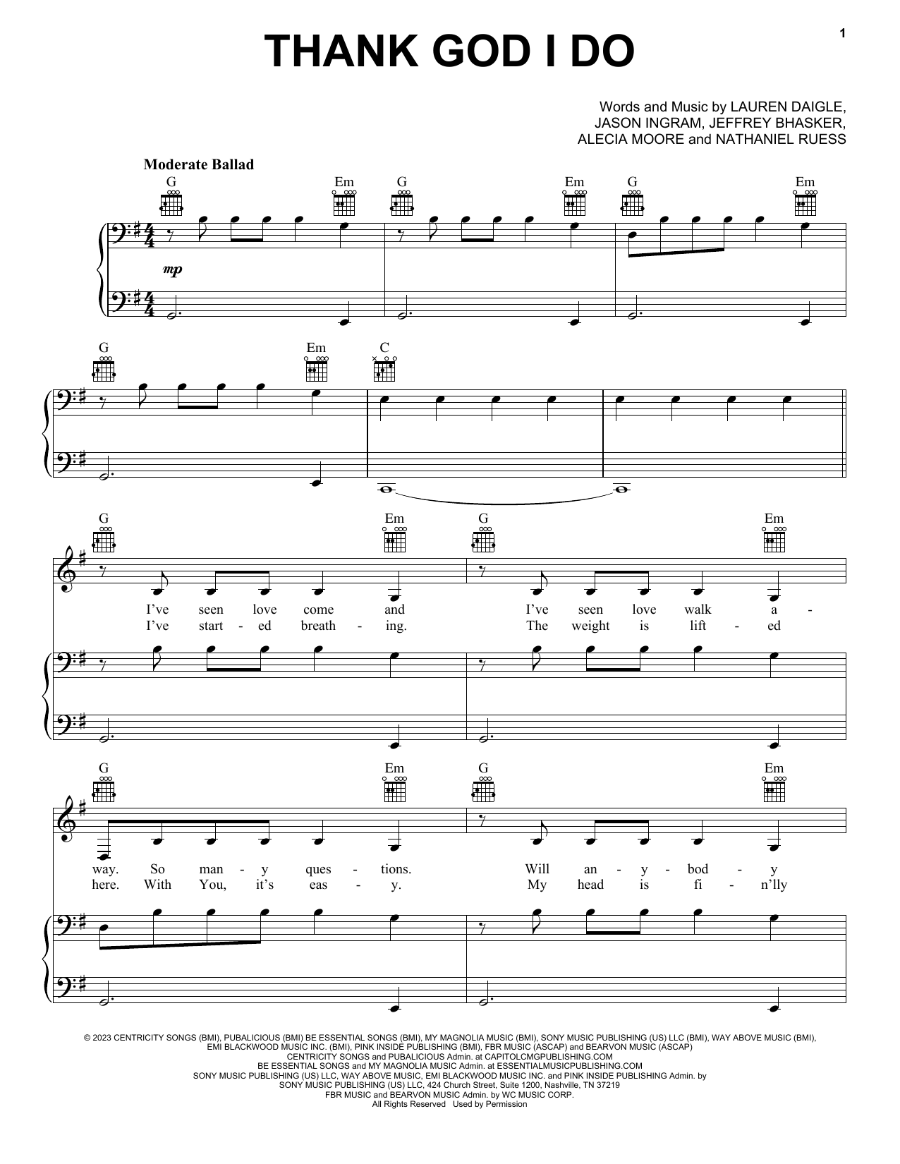 Download Lauren Daigle Thank God I Do Sheet Music and learn how to play Easy Piano PDF digital score in minutes