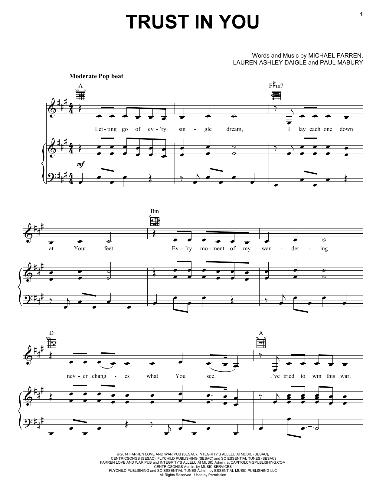 Download Lauren Ashley Daigle Trust In You Sheet Music and learn how to play Piano, Vocal & Guitar (Right-Hand Melody) PDF digital score in minutes