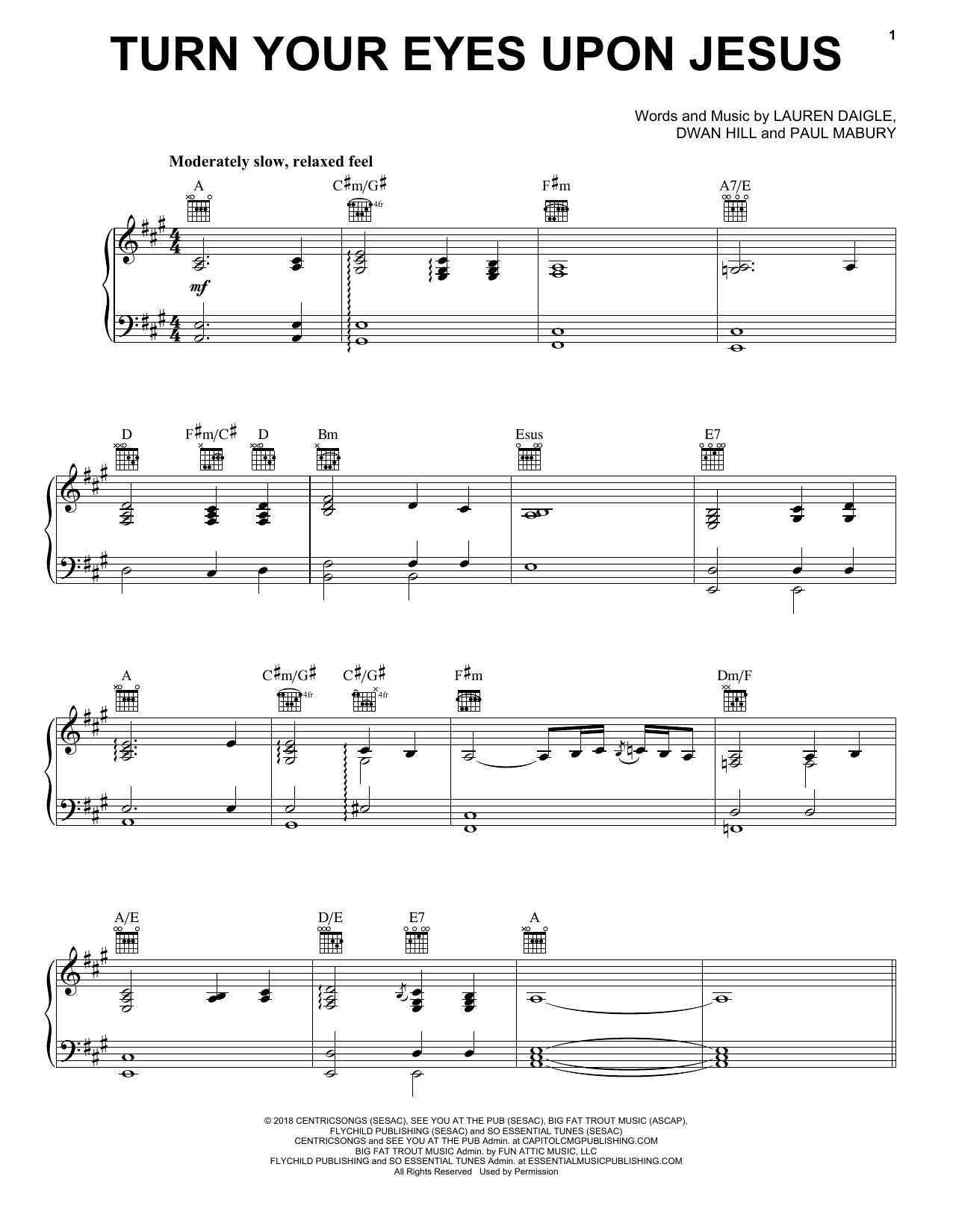 Download Lauren Daigle Turn Your Eyes Upon Jesus Sheet Music and learn how to play Easy Piano PDF digital score in minutes