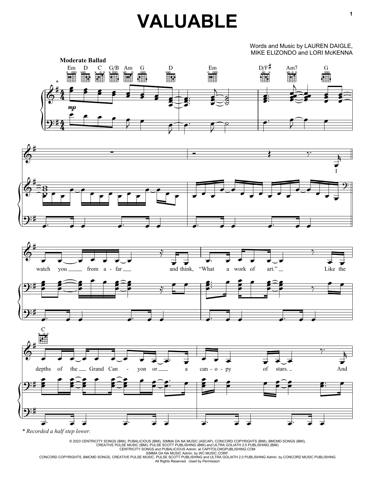Download Lauren Daigle Valuable Sheet Music and learn how to play Piano, Vocal & Guitar Chords (Right-Hand Melody) PDF digital score in minutes