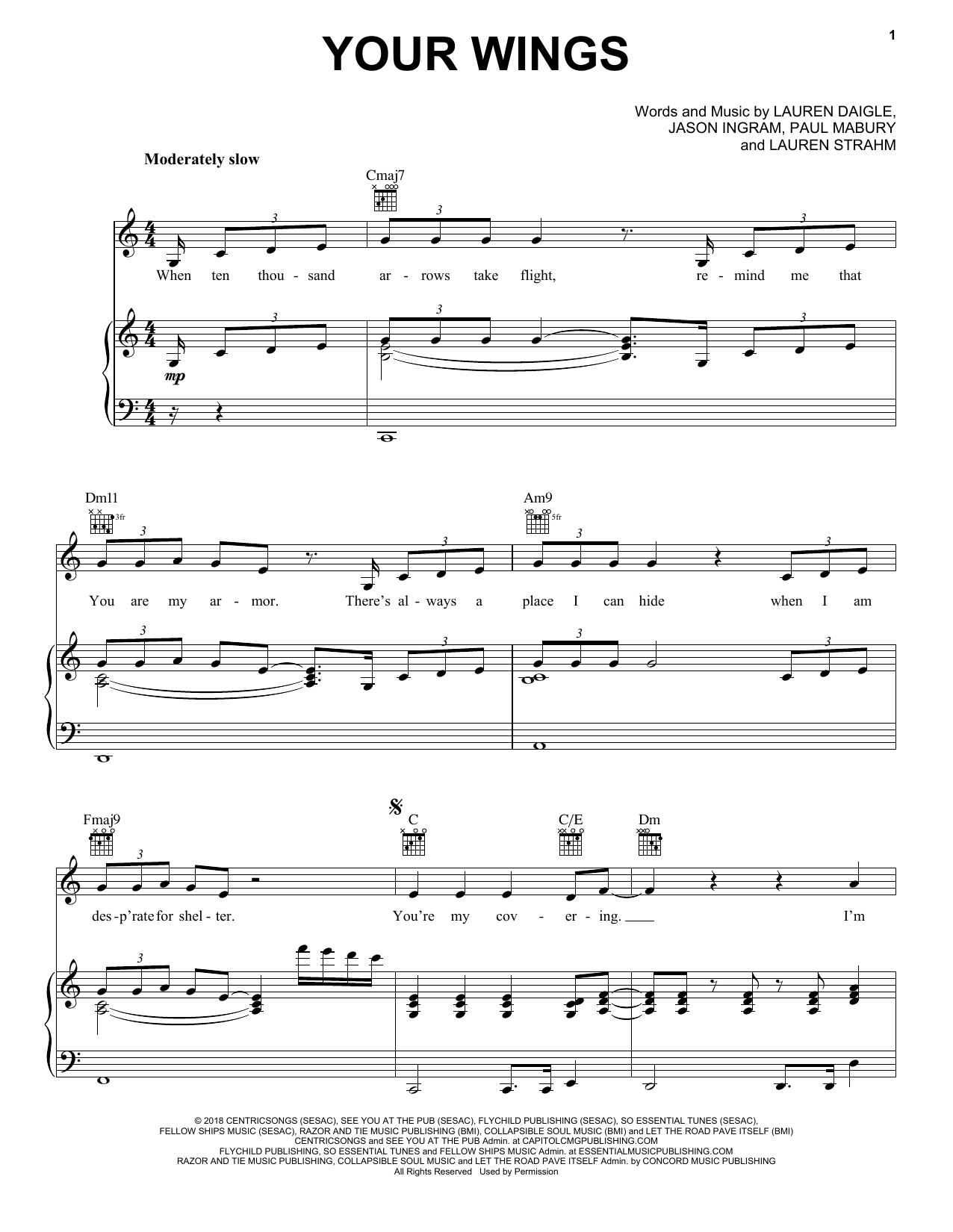 Download Lauren Daigle Your Wings Sheet Music and learn how to play Easy Piano PDF digital score in minutes