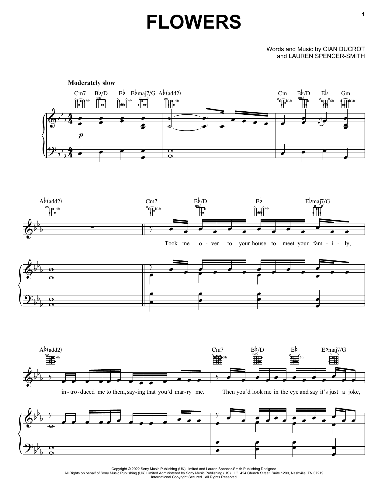 Download Lauren Spencer-Smith Flowers Sheet Music and learn how to play Piano, Vocal & Guitar Chords (Right-Hand Melody) PDF digital score in minutes