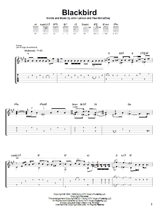 Download The Beatles Blackbird Sheet Music and learn how to play Guitar Tab PDF digital score in minutes