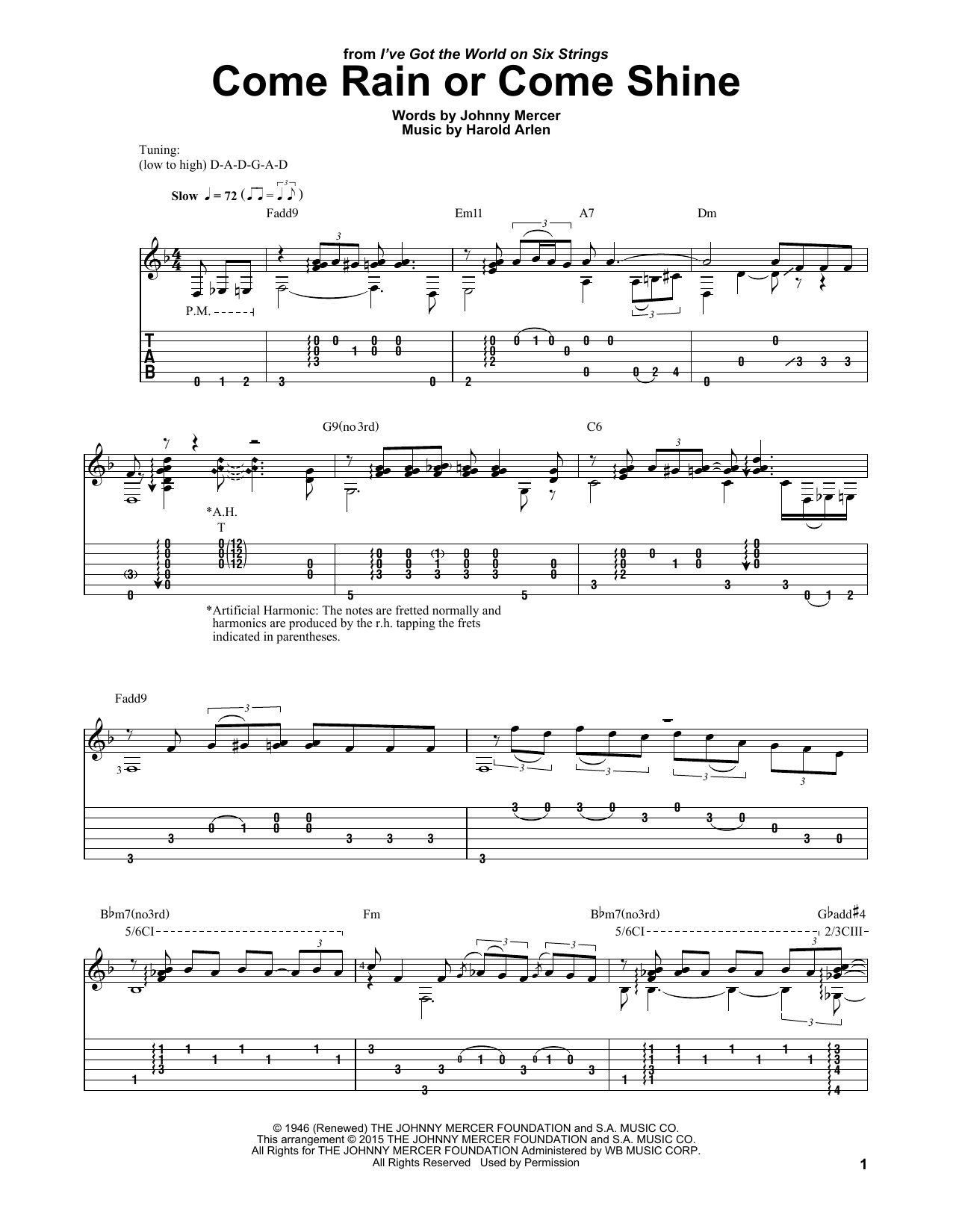 Download Harold Arlen Come Rain Or Come Shine Sheet Music and learn how to play Guitar Tab PDF digital score in minutes