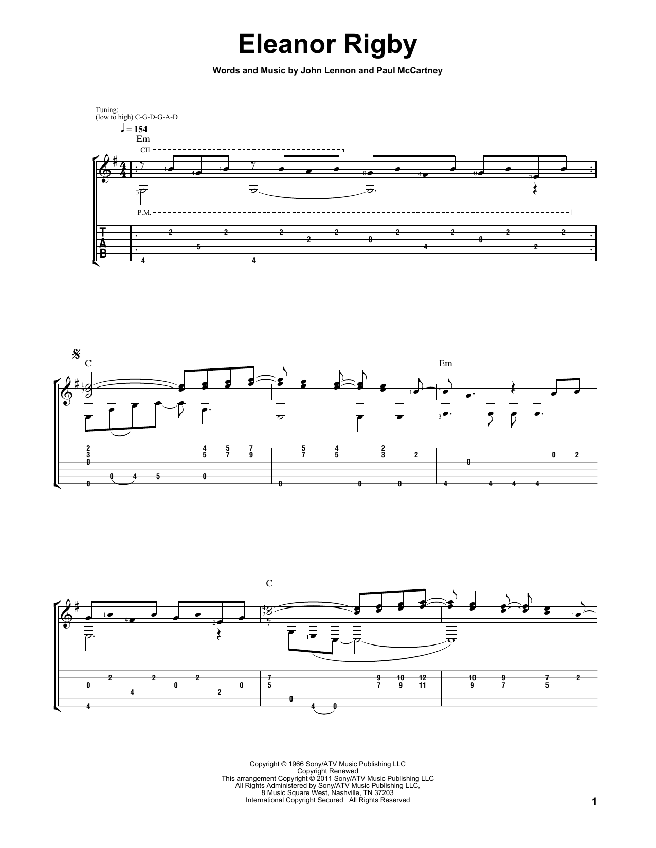 Download The Beatles Eleanor Rigby Sheet Music and learn how to play Guitar Tab PDF digital score in minutes