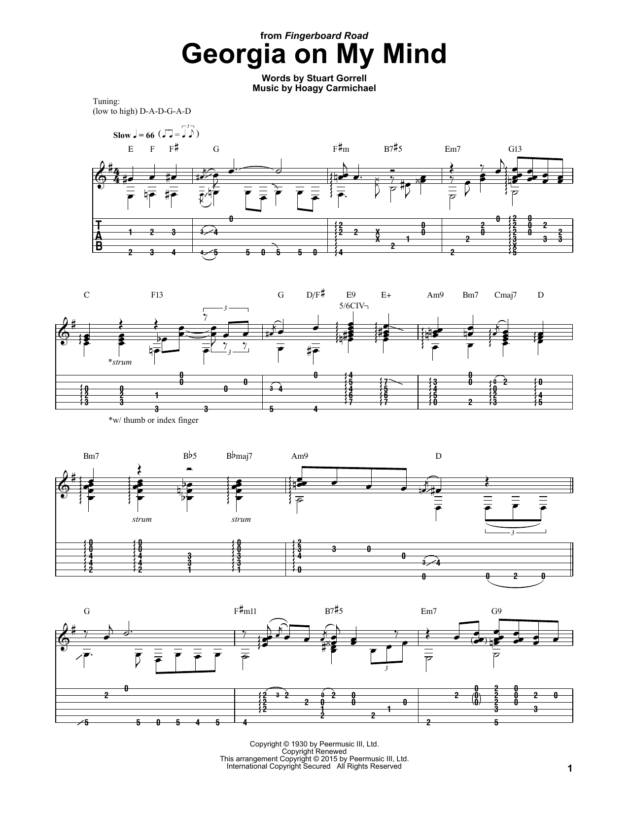 Download Hoagy Carmichael Georgia On My Mind Sheet Music and learn how to play Guitar Tab PDF digital score in minutes