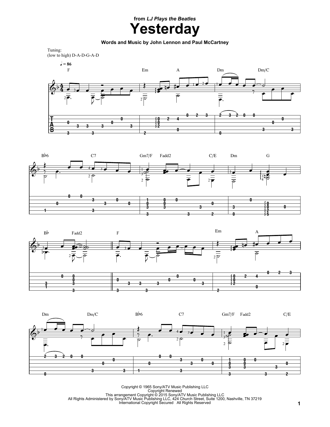 Download The Beatles Yesterday Sheet Music and learn how to play Guitar Tab PDF digital score in minutes