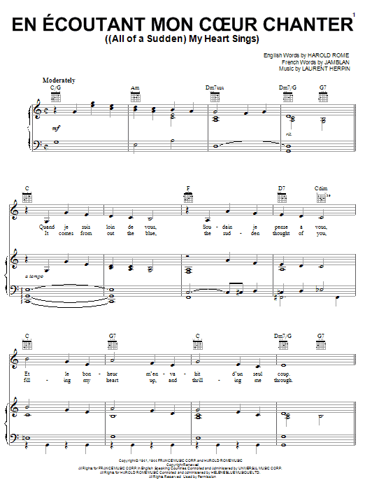 Download Paul Anka (All Of A Sudden) My Heart Sings Sheet Music and learn how to play Piano, Vocal & Guitar (Right-Hand Melody) PDF digital score in minutes