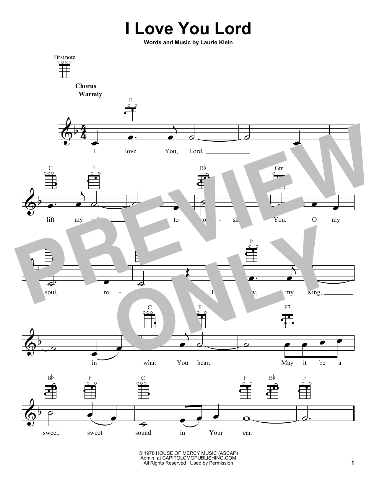 Download Laurie Klein I Love You Lord Sheet Music and learn how to play Easy Guitar PDF digital score in minutes