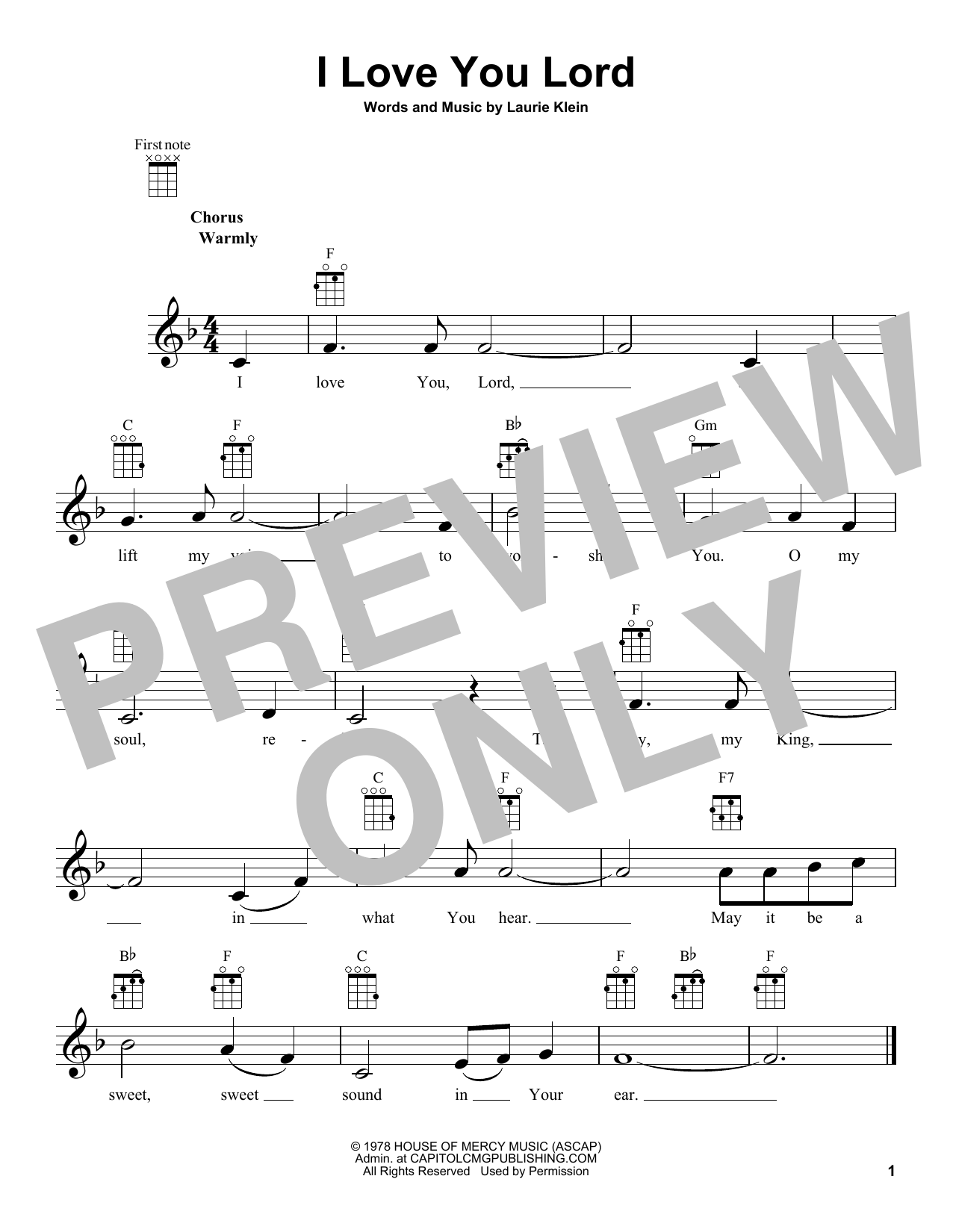 Laurie Klein "I Love You Lord" Sheet Music & Chords | Download 1-Page ...