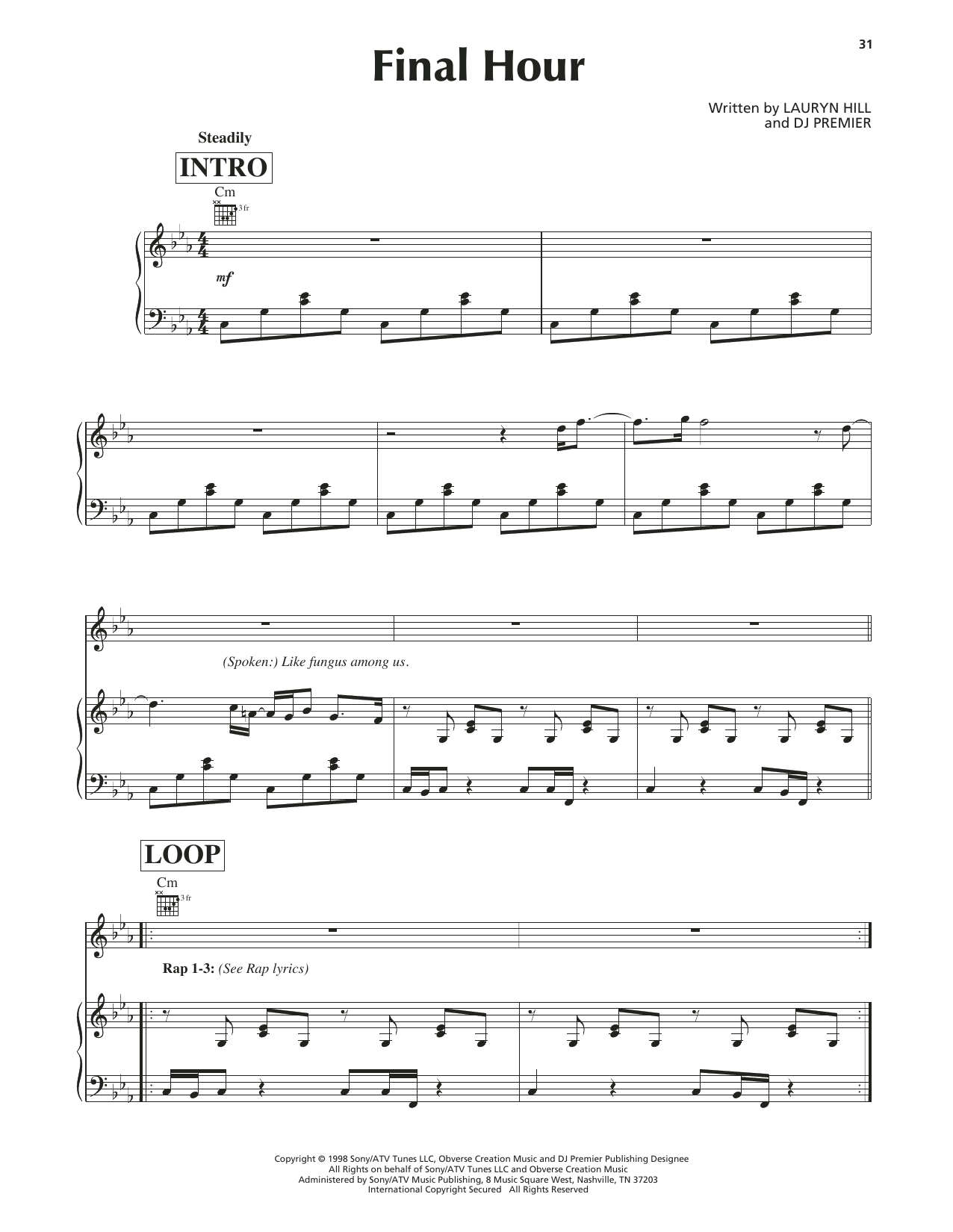 Download Lauryn Hill Final Hour Sheet Music and learn how to play Piano, Vocal & Guitar Chords (Right-Hand Melody) PDF digital score in minutes