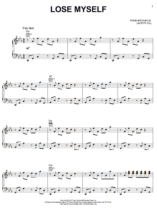 Download Lauryn Hill Lose Myself Sheet Music and learn how to play Piano, Vocal & Guitar (Right-Hand Melody) PDF digital score in minutes