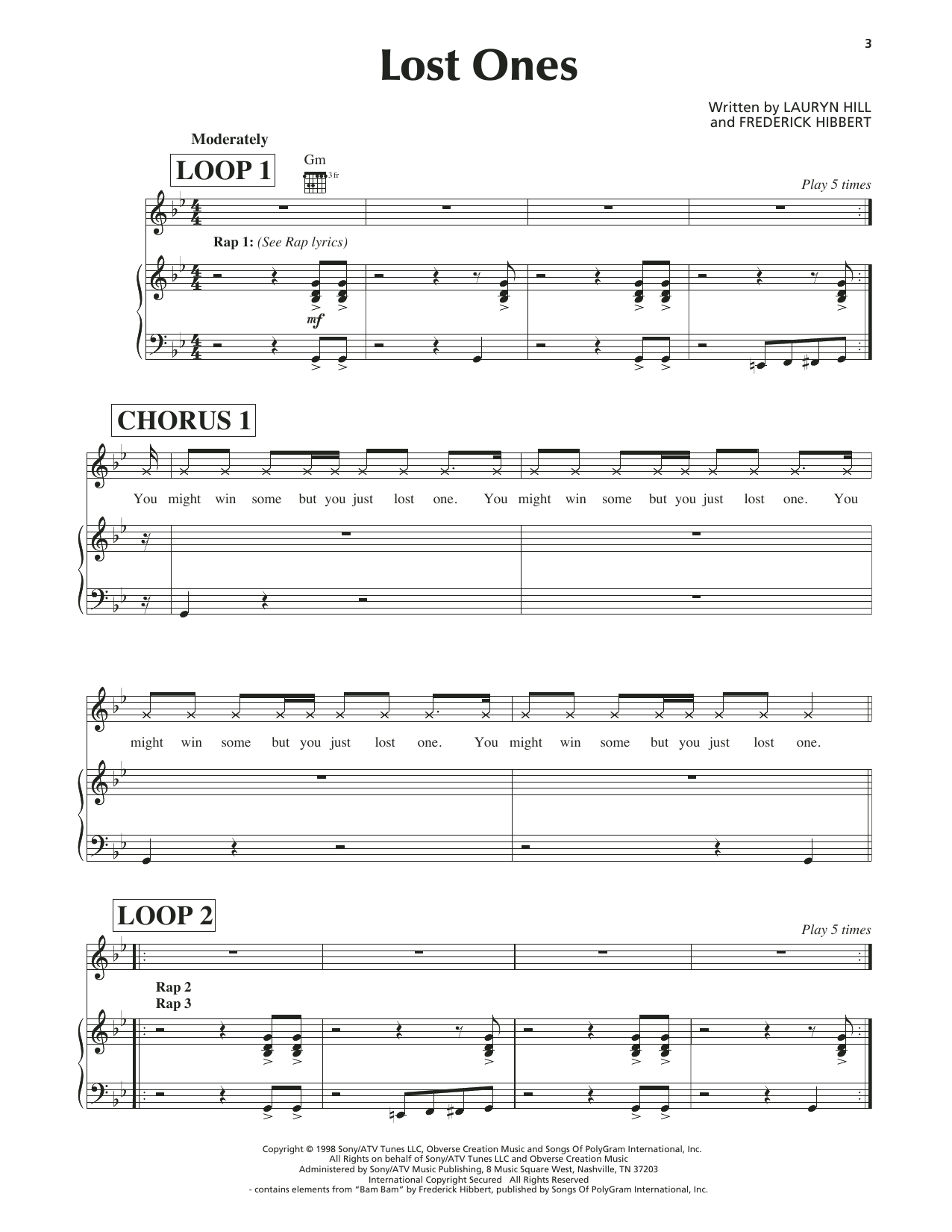 Download Lauryn Hill Lost Ones Sheet Music and learn how to play Piano, Vocal & Guitar Chords (Right-Hand Melody) PDF digital score in minutes