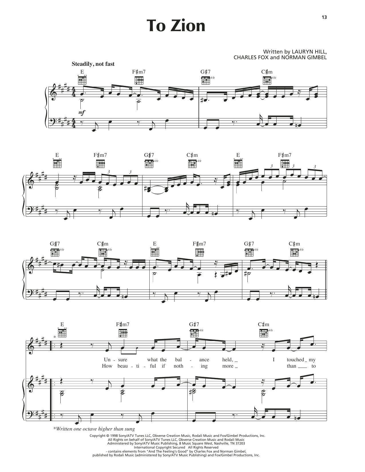 Download Lauryn Hill To Zion Sheet Music and learn how to play Piano, Vocal & Guitar Chords (Right-Hand Melody) PDF digital score in minutes