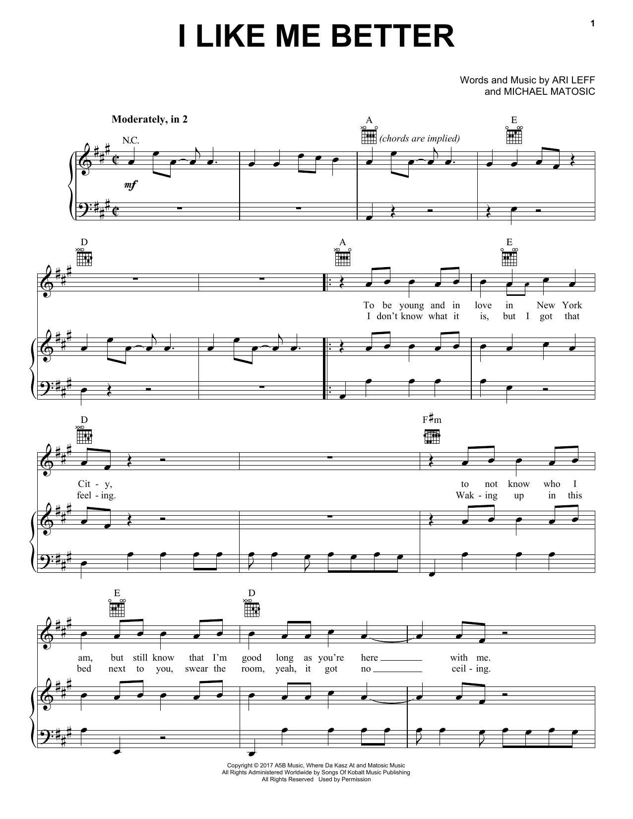 Download Lauv I Like Me Better Sheet Music and learn how to play Piano, Vocal & Guitar Chords (Right-Hand Melody) PDF digital score in minutes