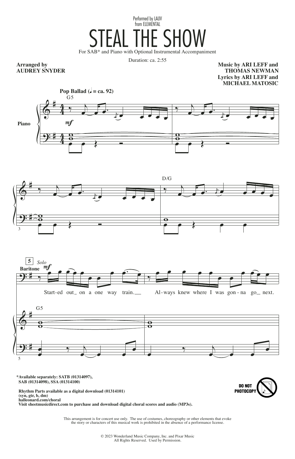 Download Lauv Steal The Show (from Elemental) (arr. Audrey Snyder) Sheet Music and learn how to play SATB Choir PDF digital score in minutes