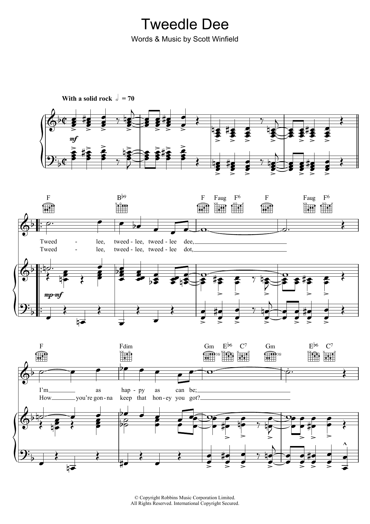 Download LaVern Baker Tweedle Dee Sheet Music and learn how to play Piano, Vocal & Guitar (Right-Hand Melody) PDF digital score in minutes