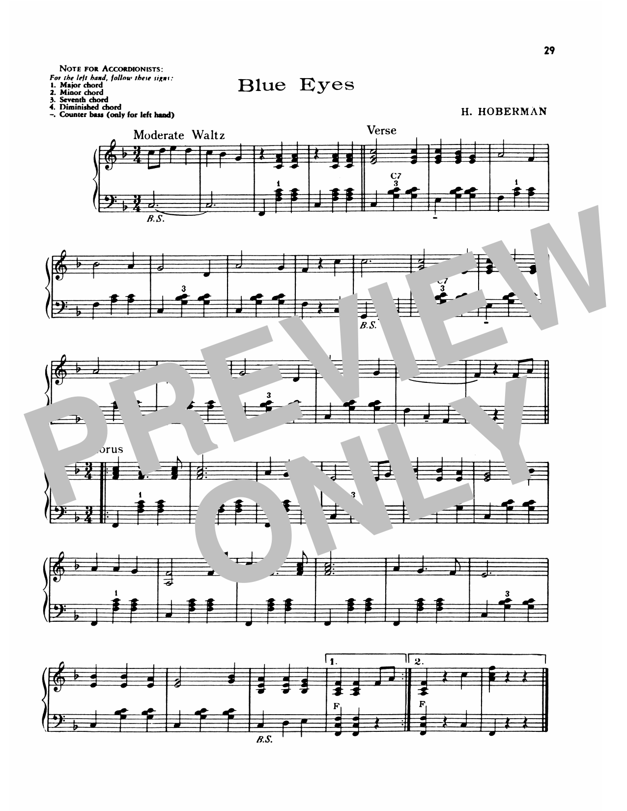 Download Lawrence Welk Blue Eyes Sheet Music and learn how to play Piano Solo PDF digital score in minutes