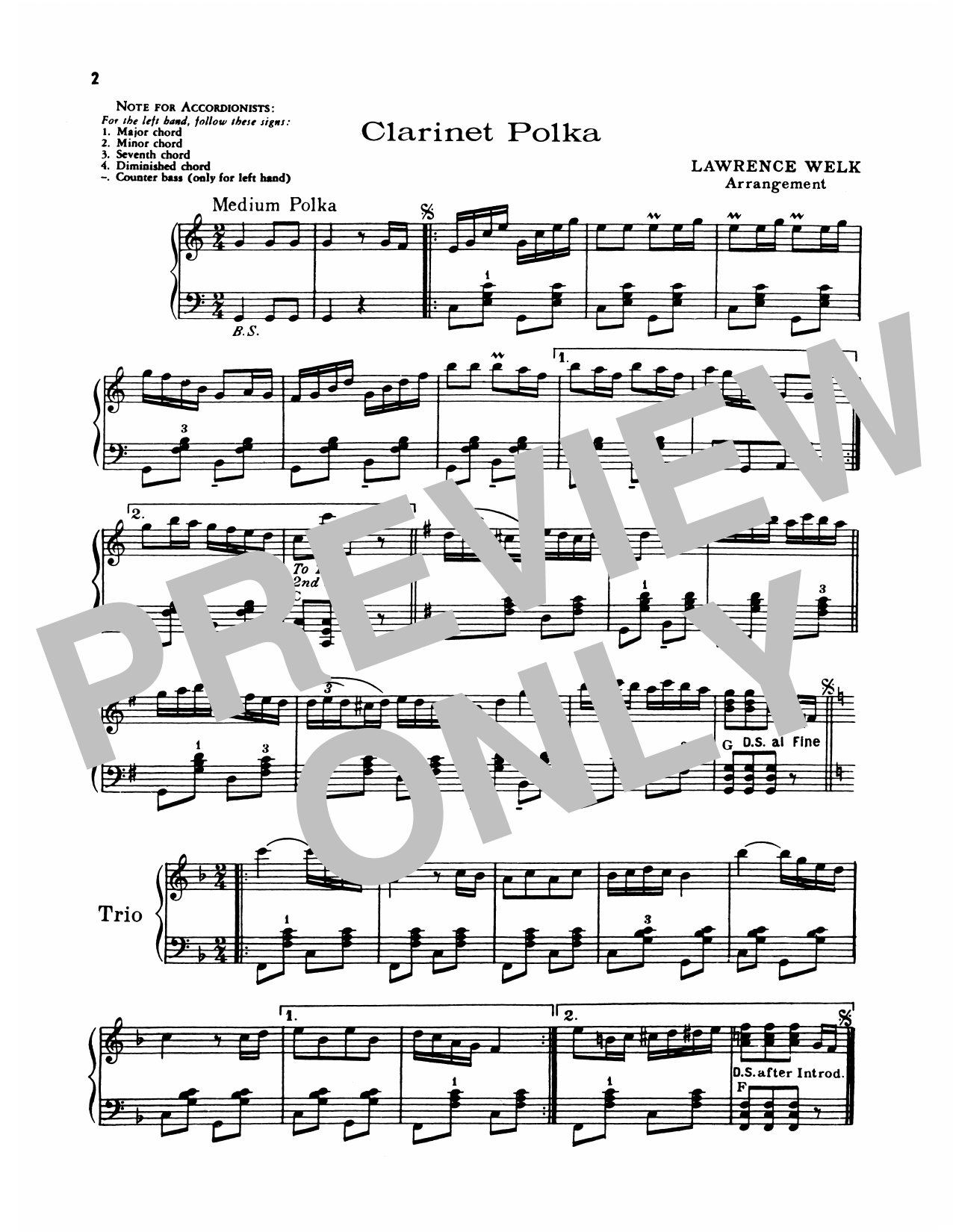 Download Lawrence Welk Clarinet Polka Sheet Music and learn how to play Piano Solo PDF digital score in minutes