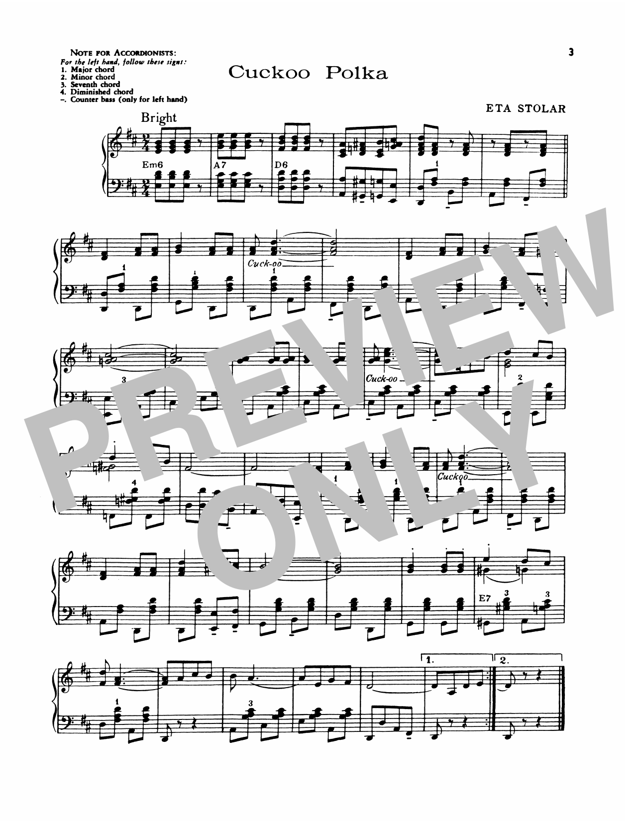 Download Lawrence Welk Cuckoo Polka Sheet Music and learn how to play Piano Solo PDF digital score in minutes
