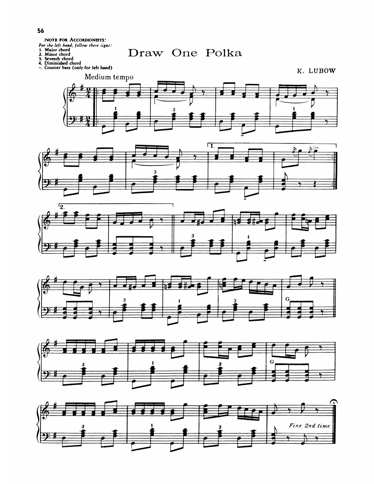 Download Lawrence Welk Draw One Polka Sheet Music and learn how to play Piano Solo PDF digital score in minutes